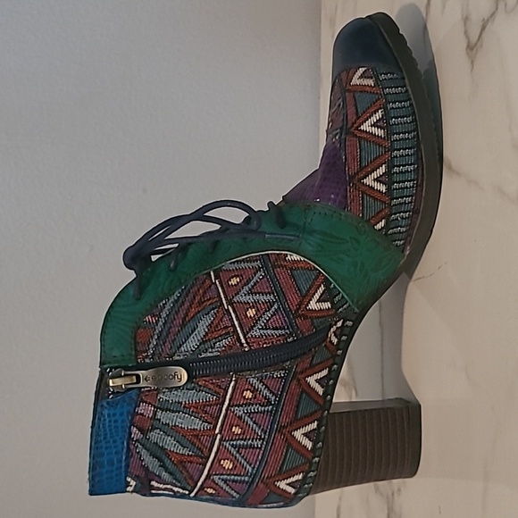 Socofy Leather Tapestry Lace-up Colorful Artsy Ankle Boots Booties EU 37 US 6.5 - Picture 3 of 15